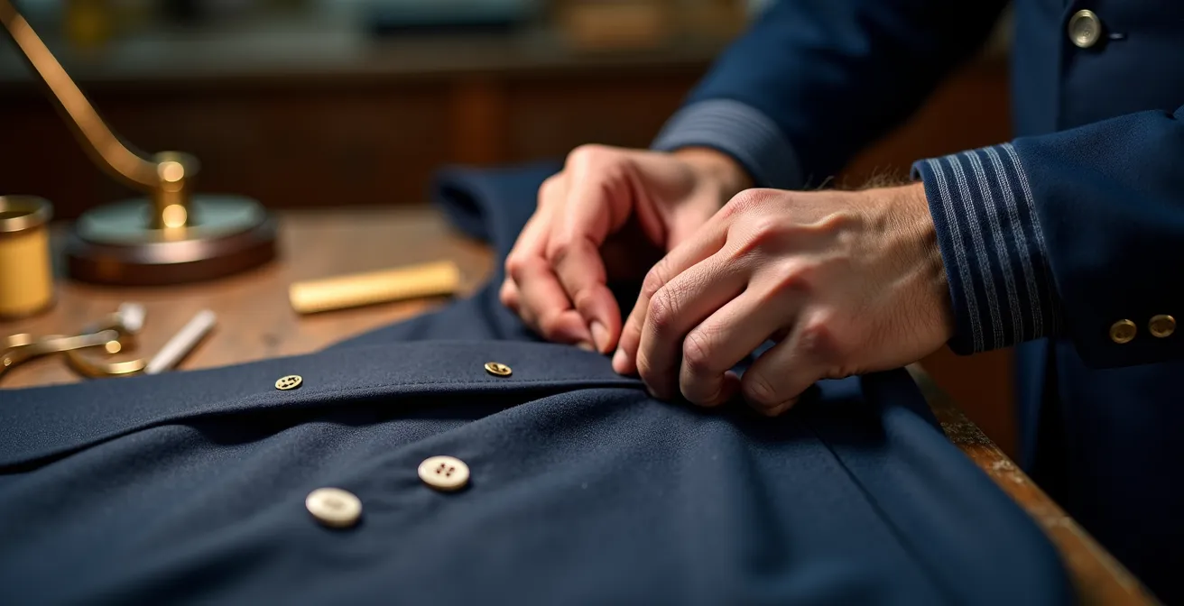 Artisan tailleur travaillant sur un costume dans son atelier traditionnel