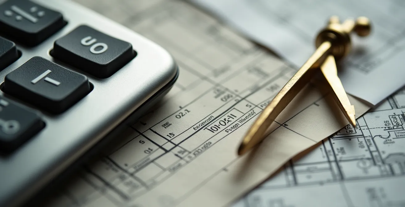 Vue détaillée de documents financiers avec calculatrice et graphiques pour le calcul du cashflow immobilier