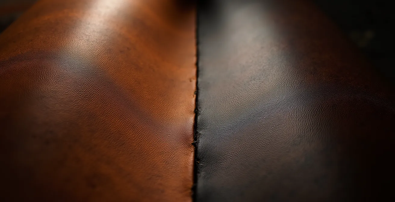 Comparaison macro de la texture du cuir pleine fleur et du cuir rectifié