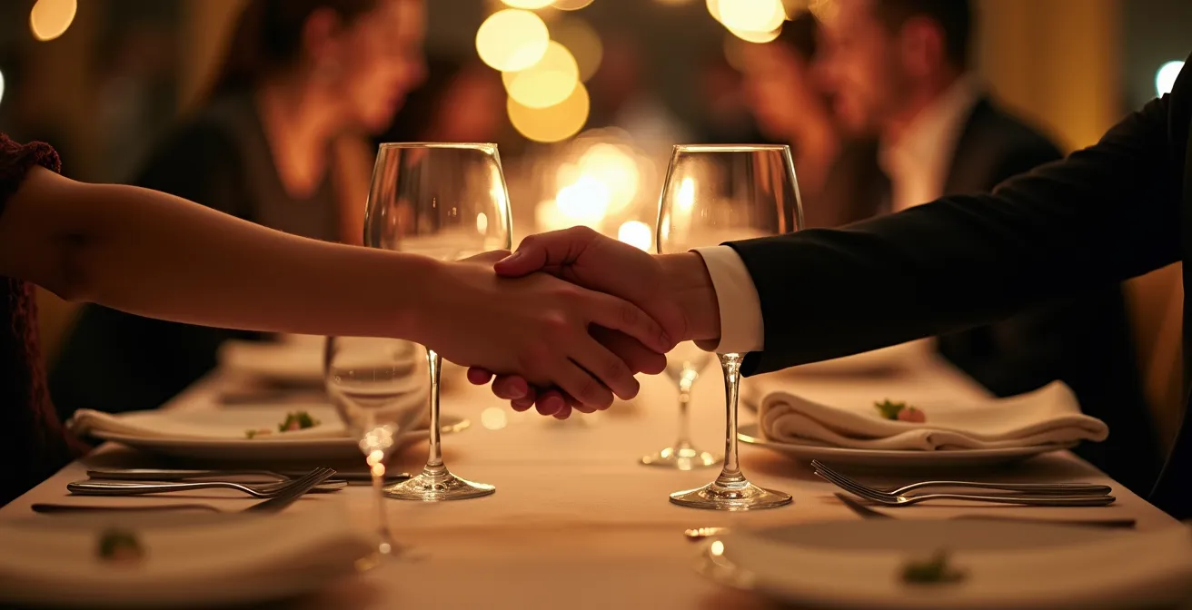 Couple élégant partageant un moment intime au restaurant