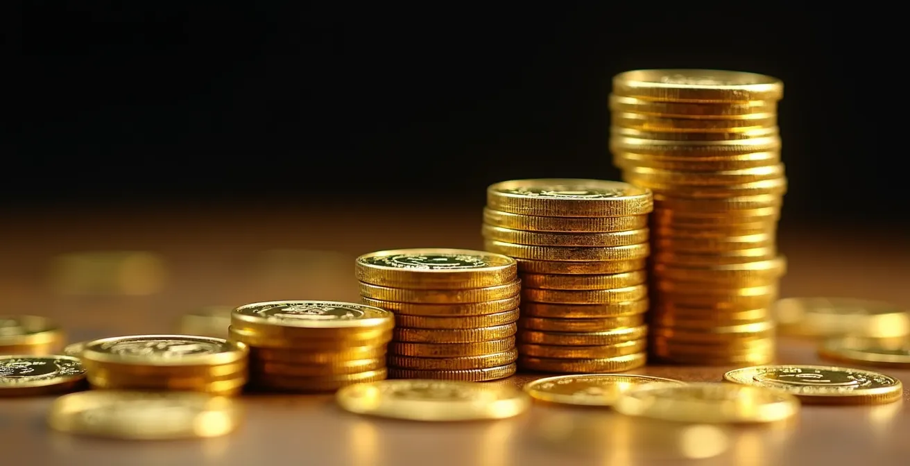 Visualisation de la croissance exponentielle avec des pièces d'or empilées