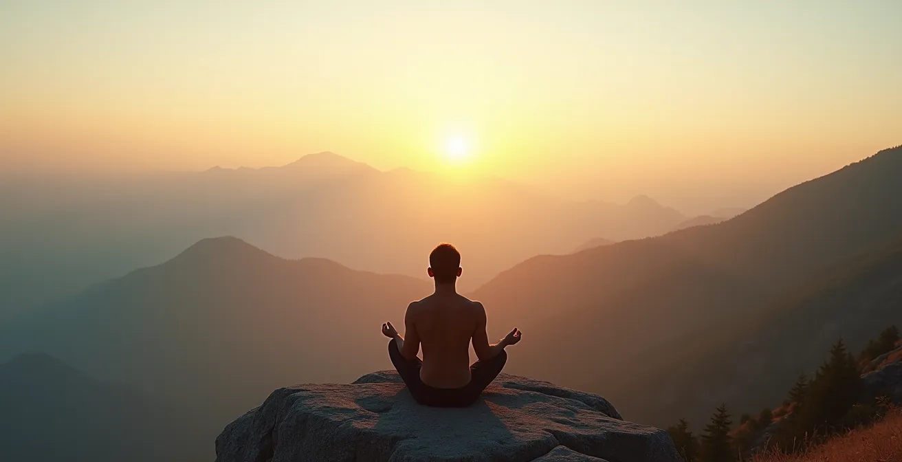 Homme pratiquant la méditation en pleine nature pour réduire le cortisol
