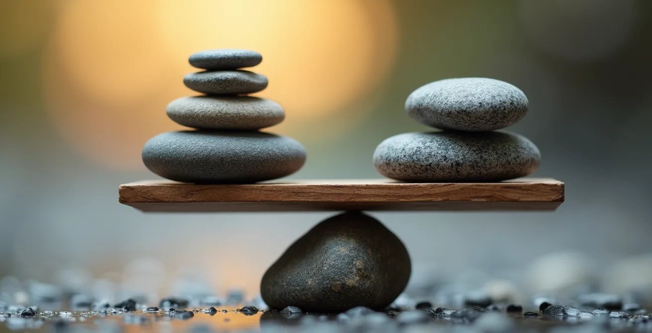 Représentation symbolique de l'équilibre hormonal masculin perturbé par le stress