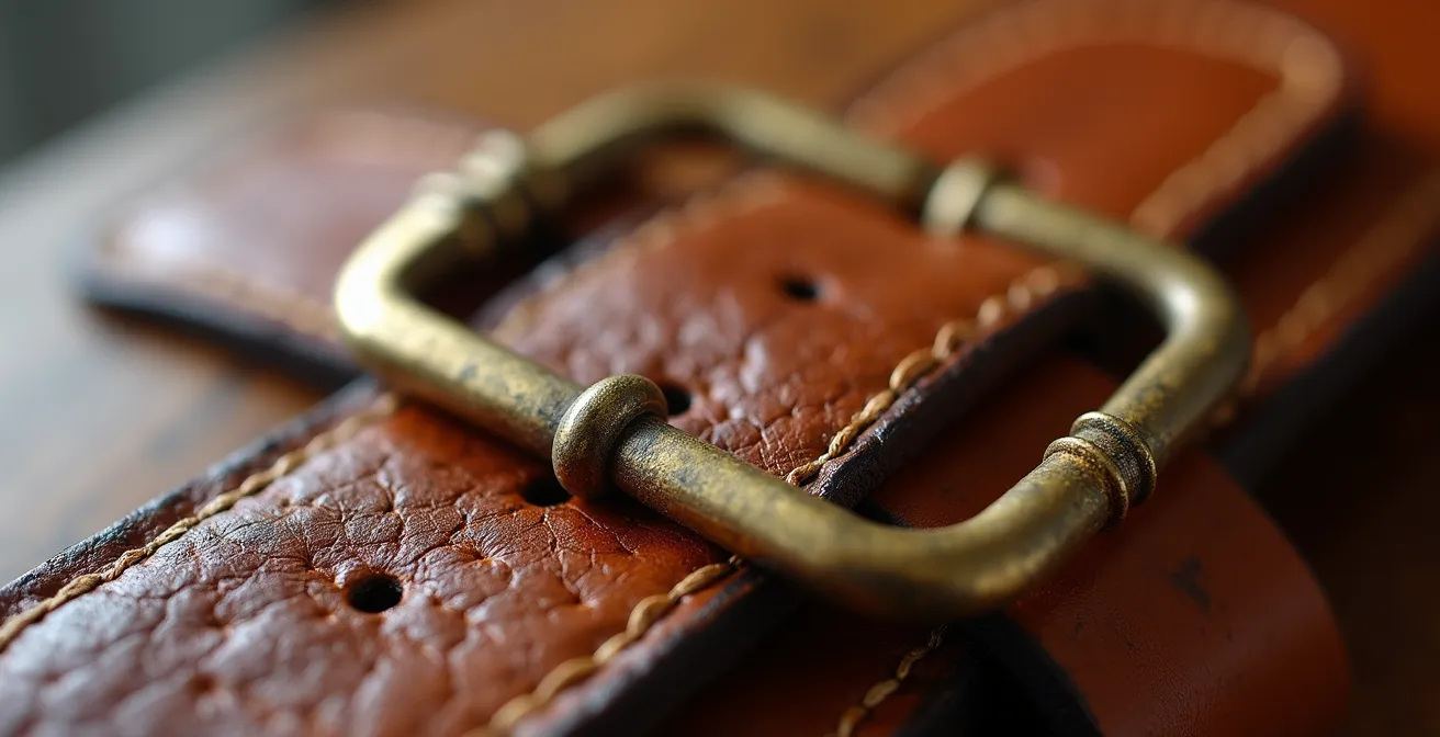 Gros plan macro sur une texture de cuir patiné montrant les marques nobles du temps